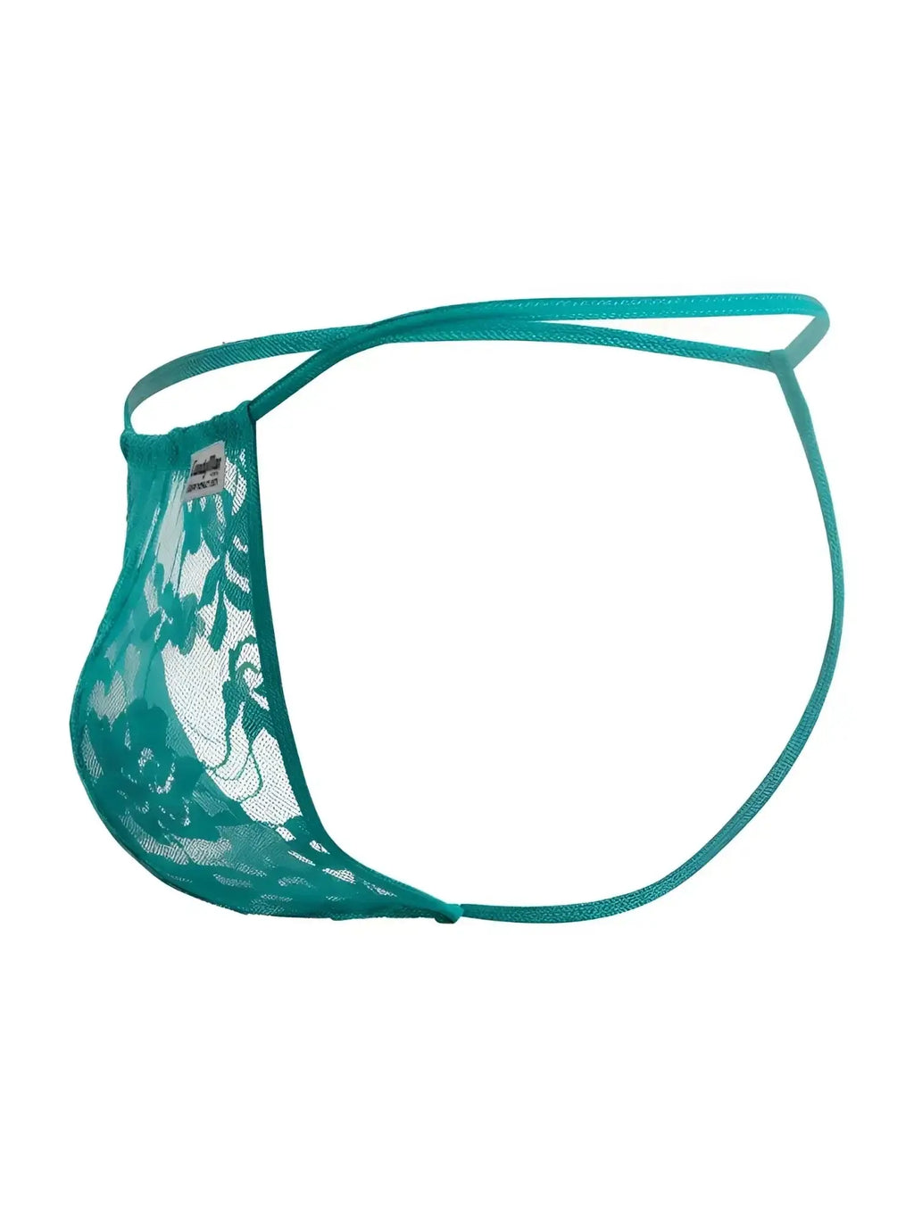 Side profile view of the CandyMan 9586 G-string in jade lace.