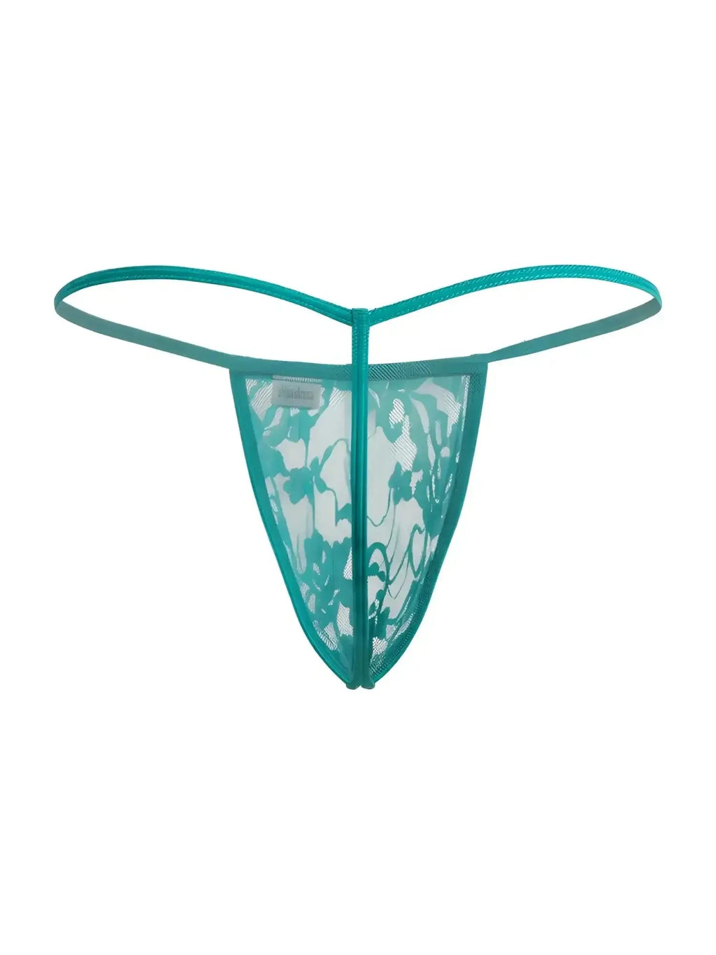 Front view of the CandyMan 9586 G-String in jade lace.