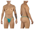 CandyMan 9586 G-String in jade lace, shown in front and back views on a male model.