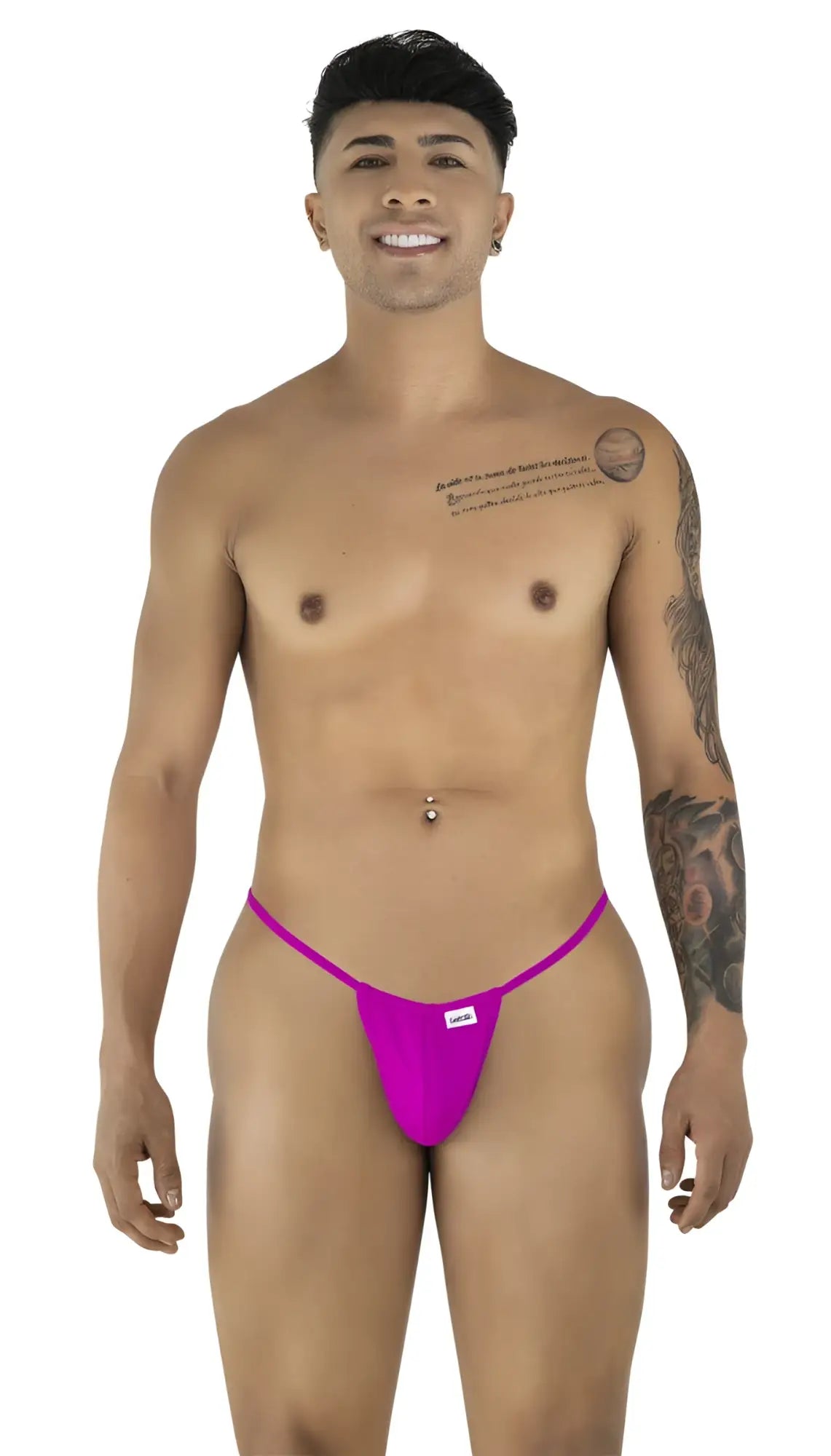 Front view of a model wearing a magenta CandyMan 9586 G-string.