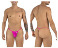 CandyMan 9586 G-String in magenta mesh shown from front and back views on a model.
