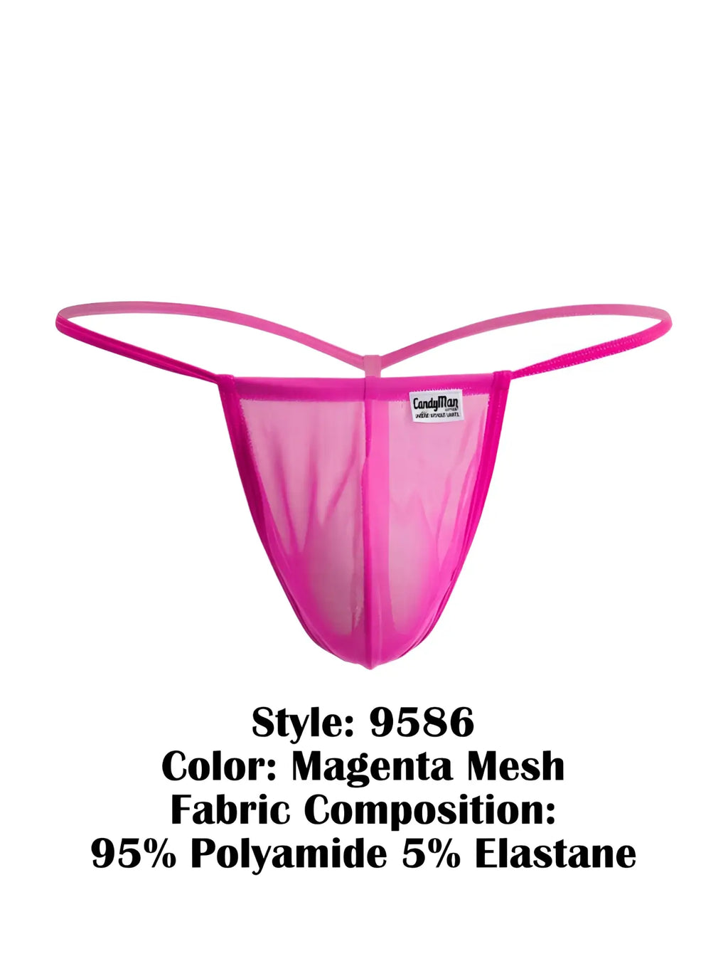 Front view of CandyMan 9586 G-string in magenta mesh.
