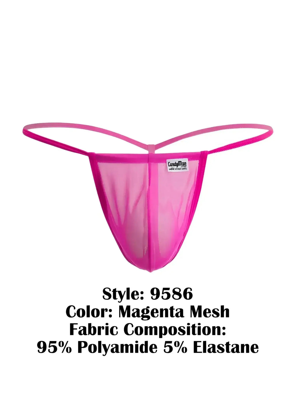Front view of CandyMan 9586 G-String in magenta mesh fabric.