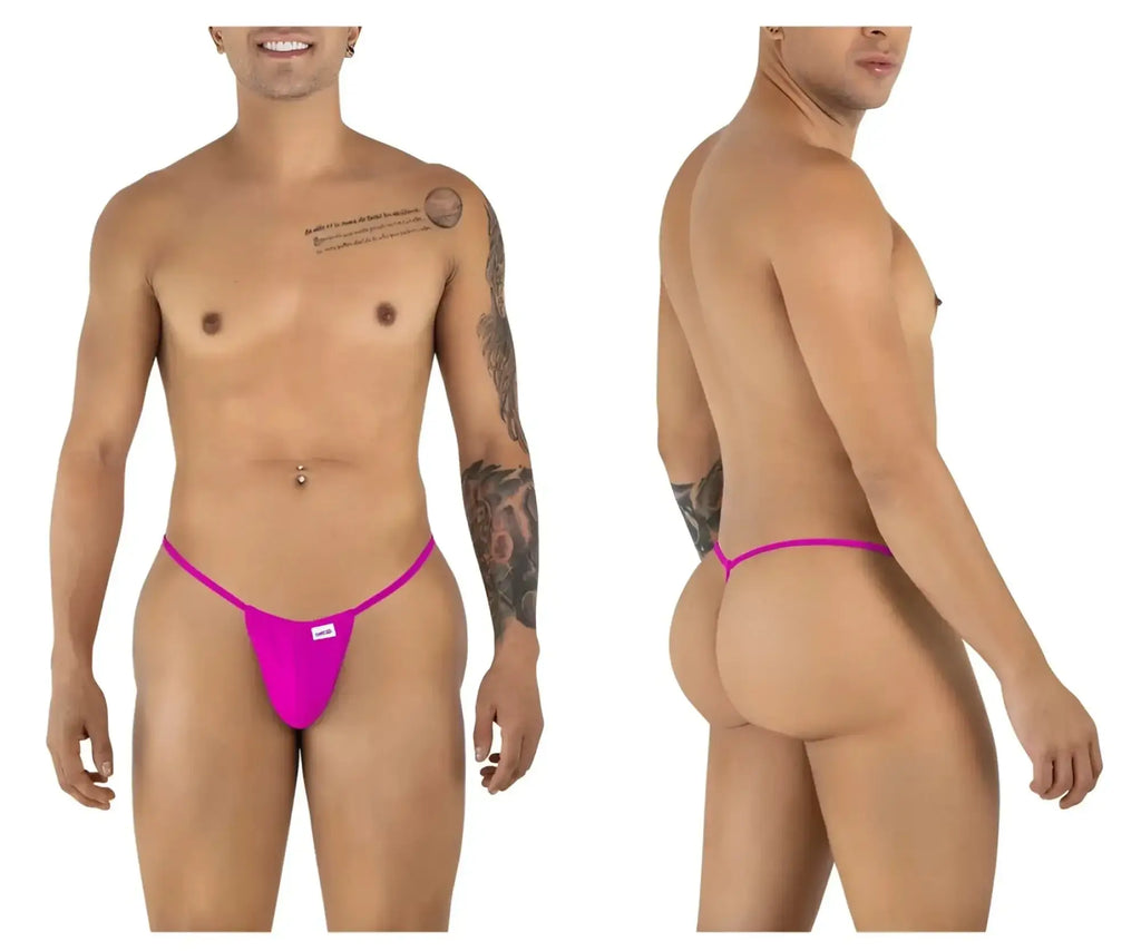 CandyMan 9586 G-String in magenta; front and back view on a model.