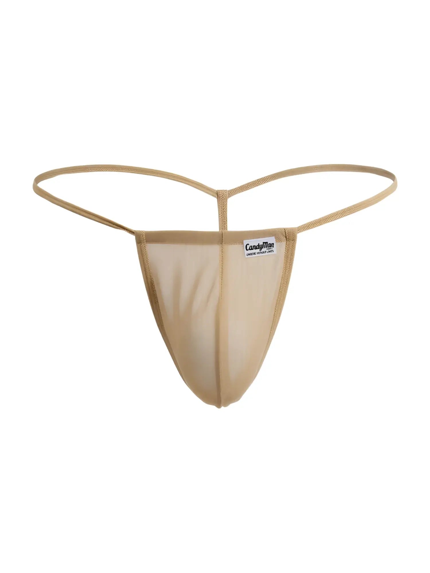 Front view of the CandyMan 9586 G-String in Mocca Mesh fabric.