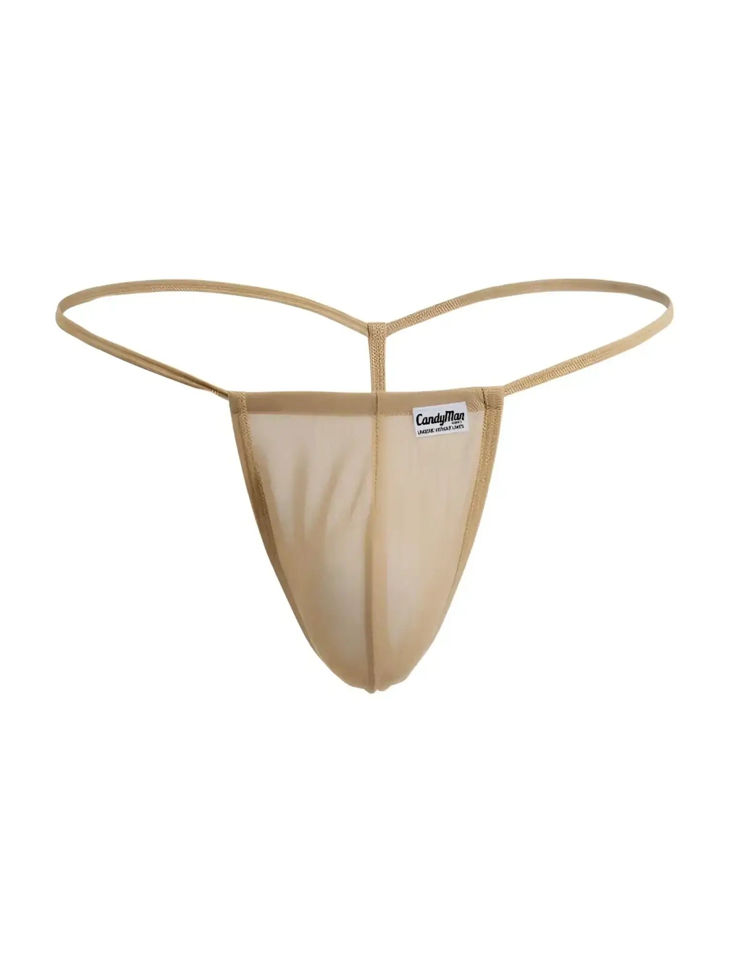 Front view of the CandyMan 9586 G-String in Mocca Mesh fabric.