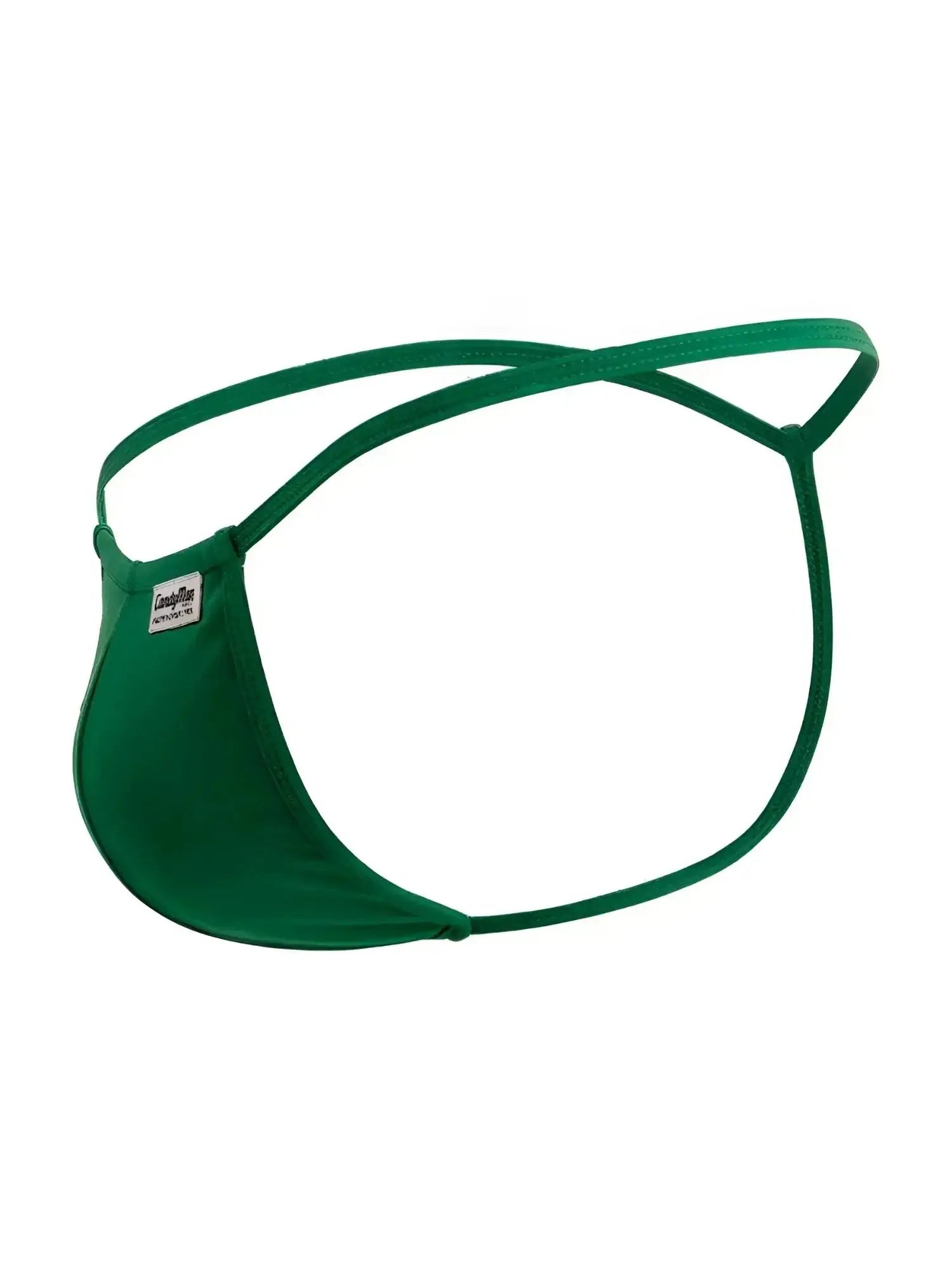 CandyMan 9586 G-String in nature green, side view of product on white background.