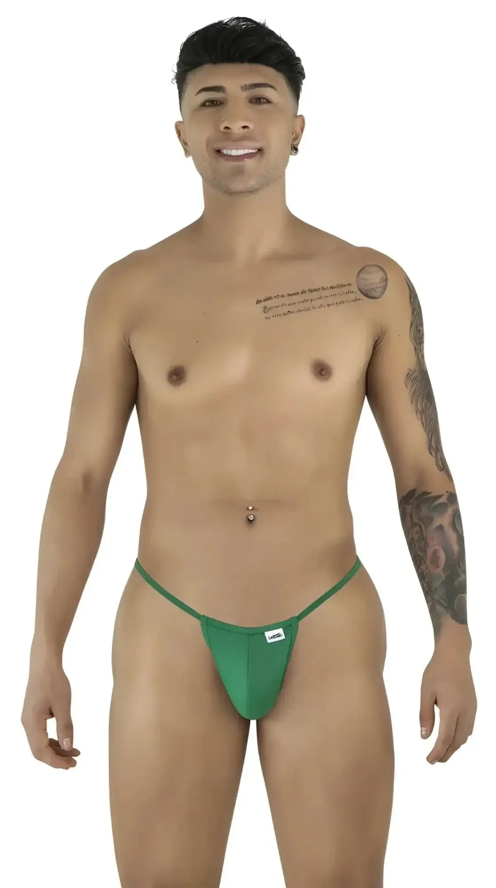 Front view of the CandyMan 9586 G-String in Nature Green worn by a man.