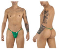 CandyMan 9586 G-String in Nature Green, showing front and back views on a model.