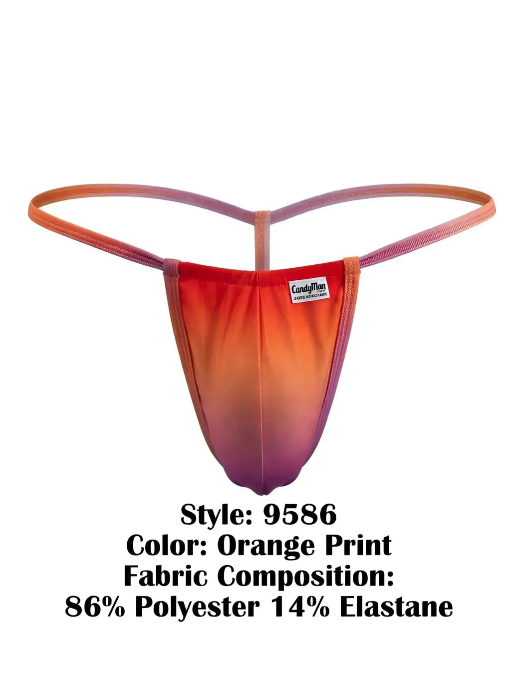 Front view of CandyMan 9586 G-string in orange ombre print.
