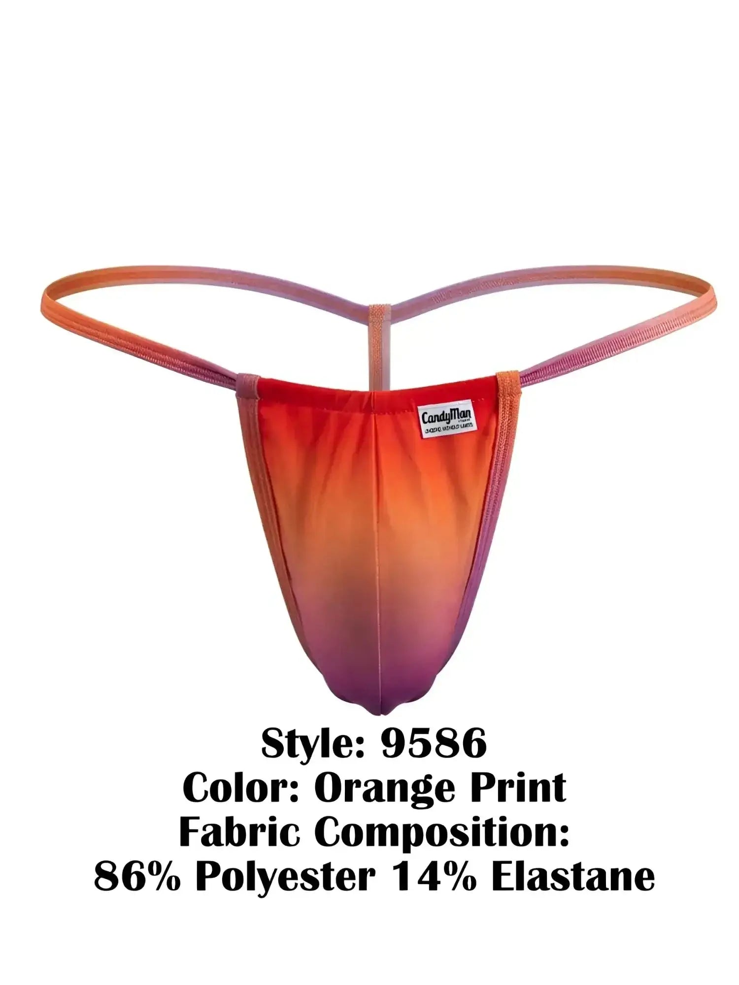 Front view of CandyMan 9586 G-string in orange ombre print.