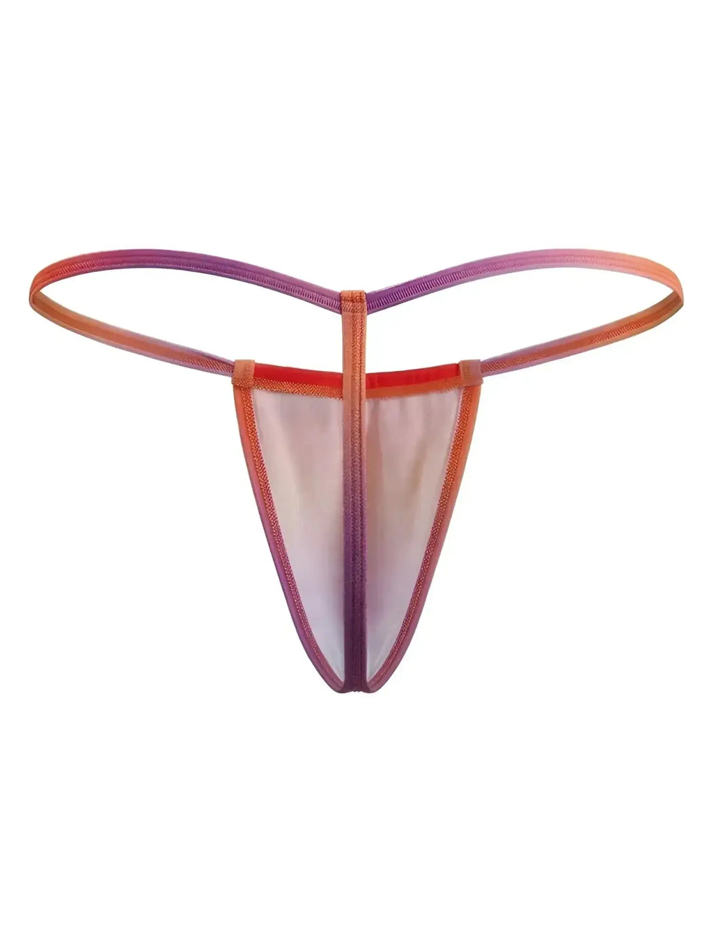CandyMan 9586 G-String in orange print, front studio view.