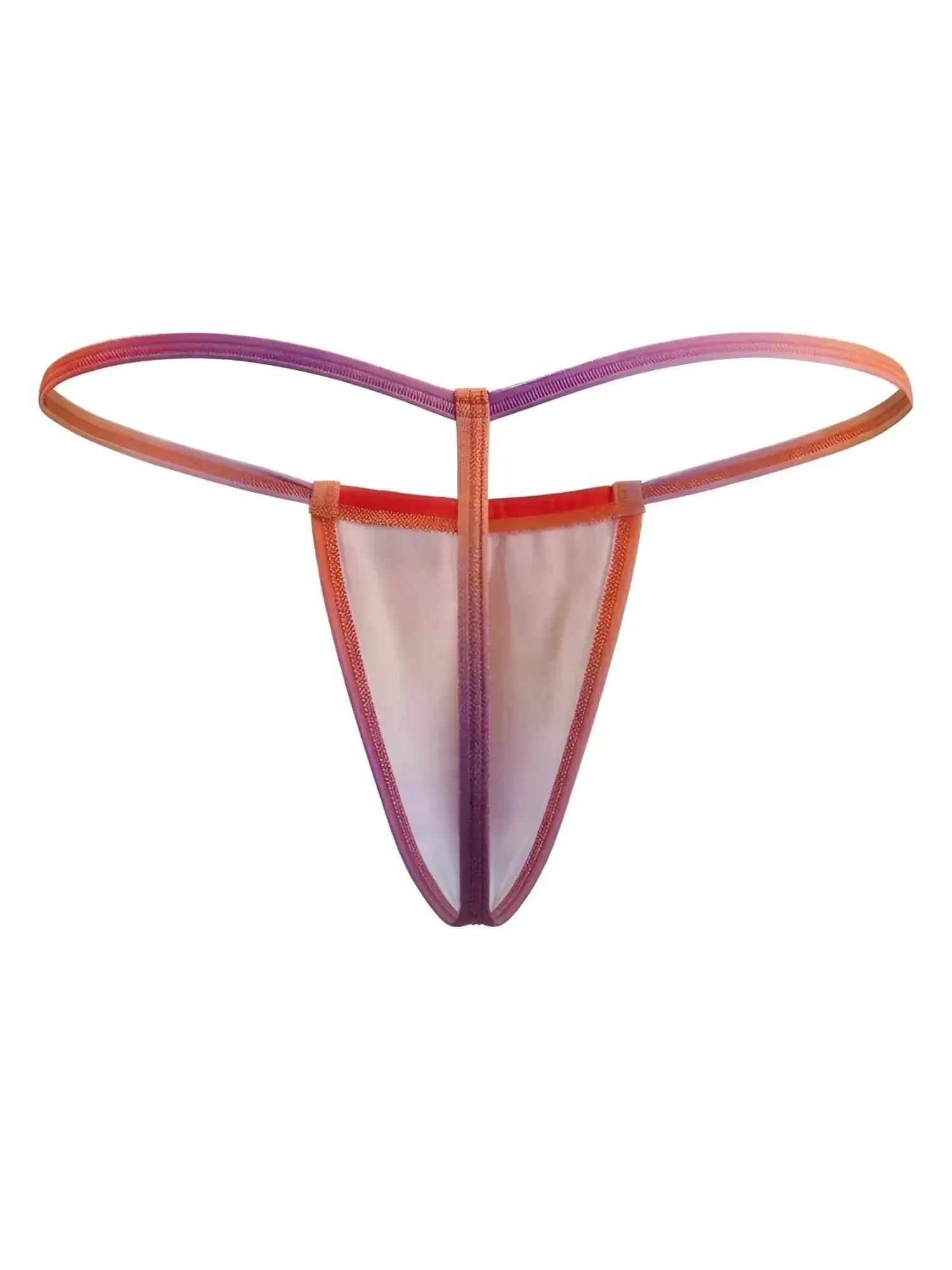 CandyMan 9586 G-String in orange print, front studio view.