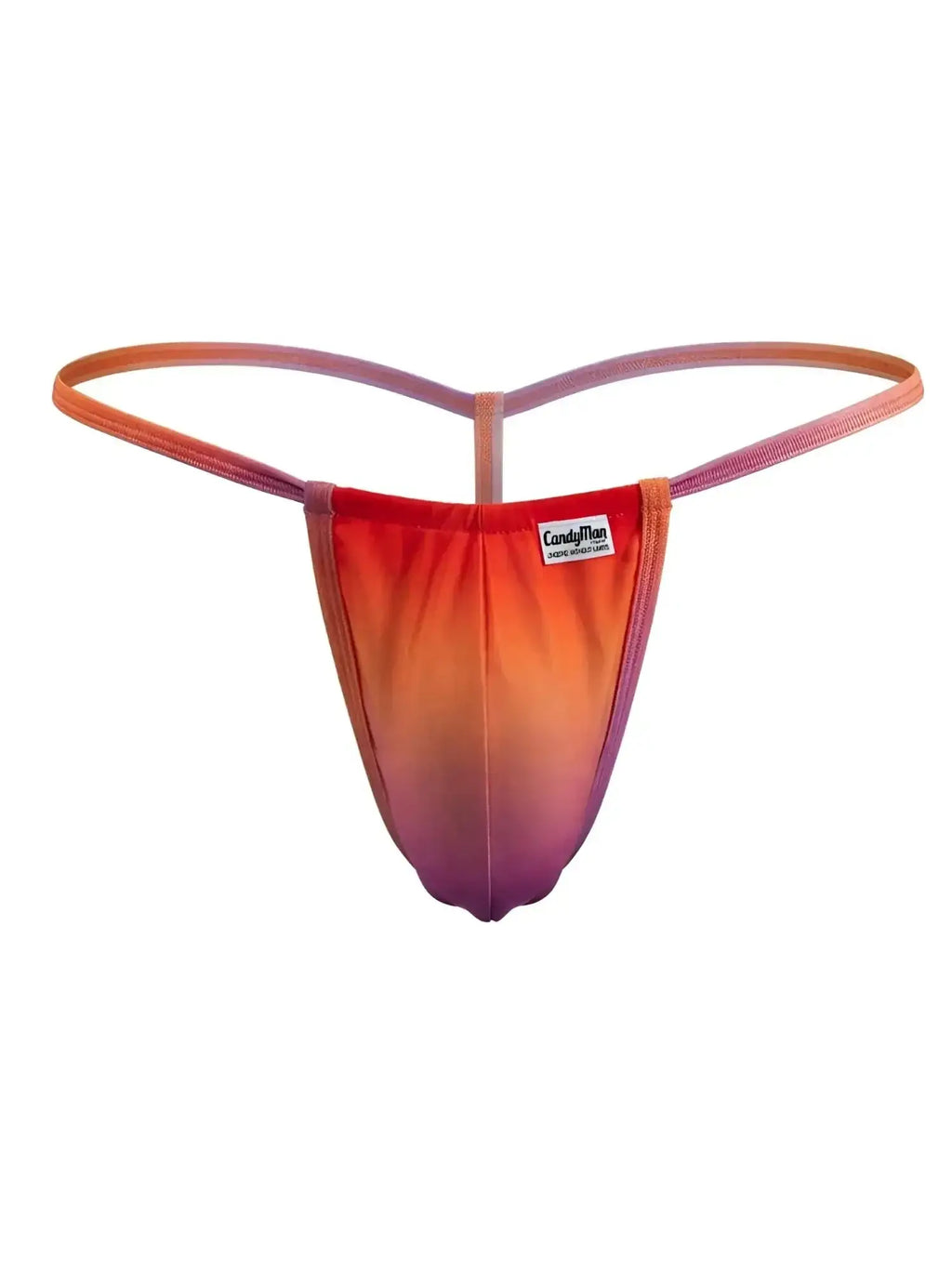 Front view of CandyMan 9586 G-string in an orange and purple gradient print.