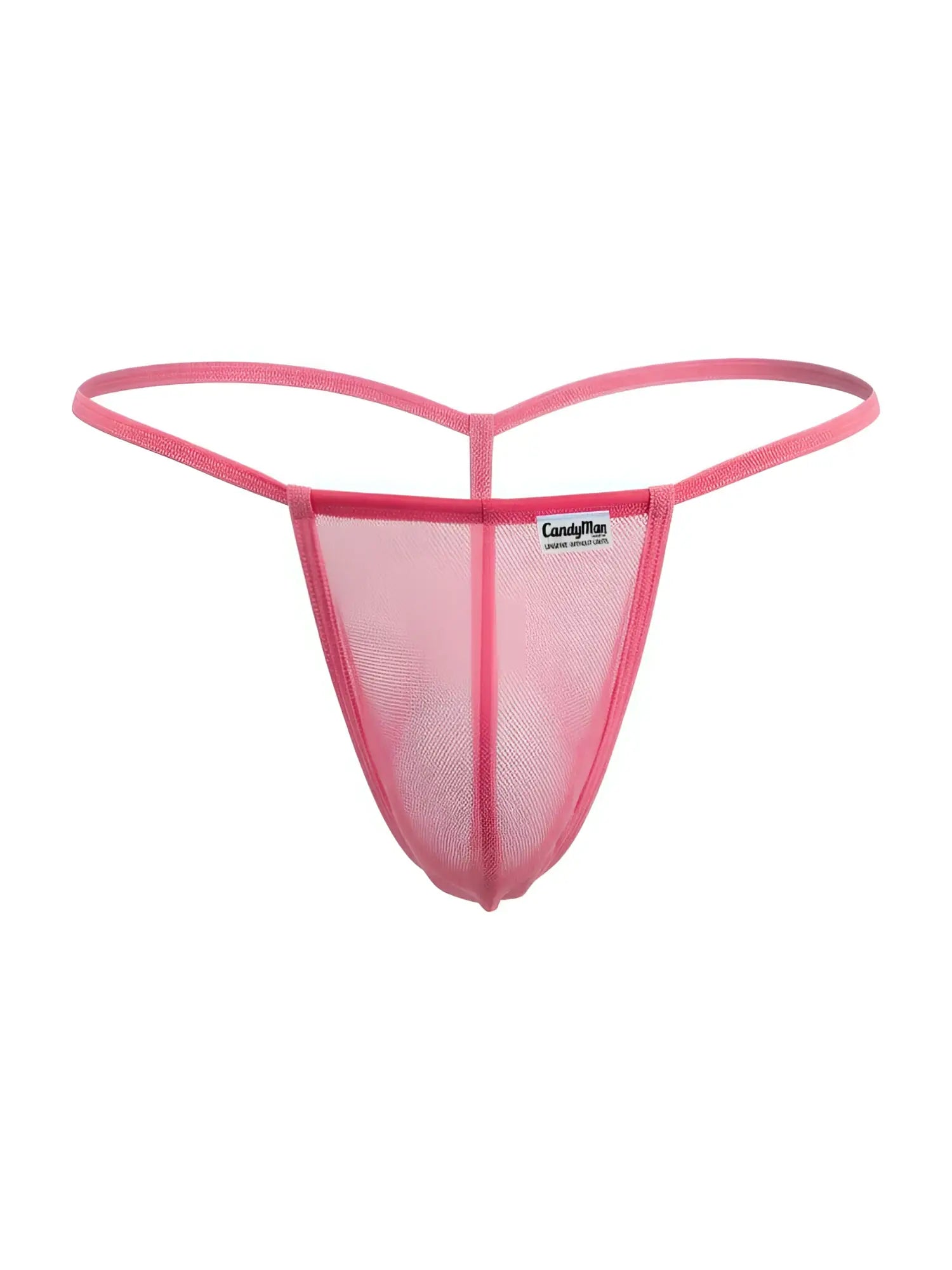 Front view of the CandyMan 9586 pink mesh G-string on a plain white background.