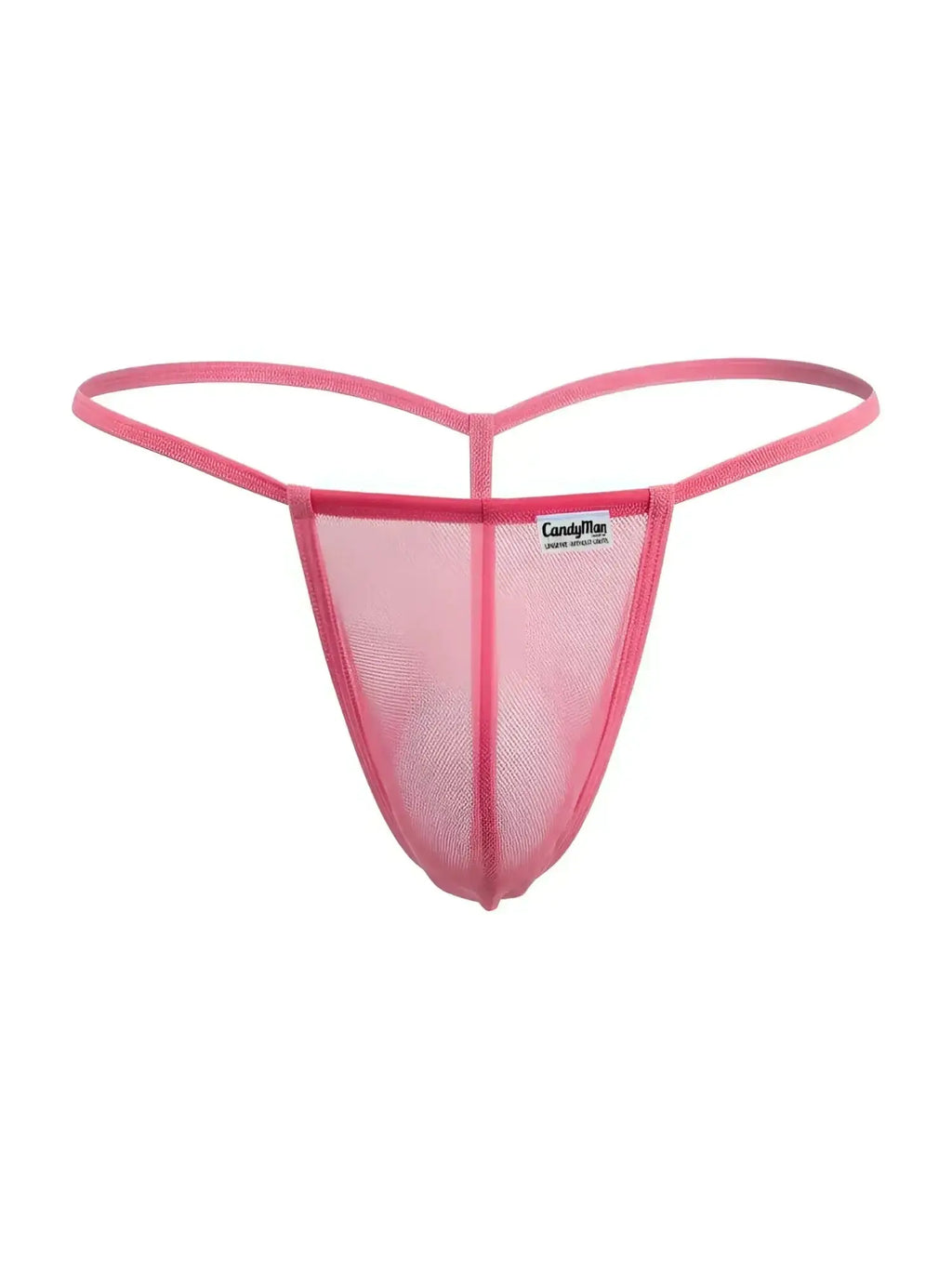 Front view of the CandyMan 9586 pink mesh G-string on a plain white background.