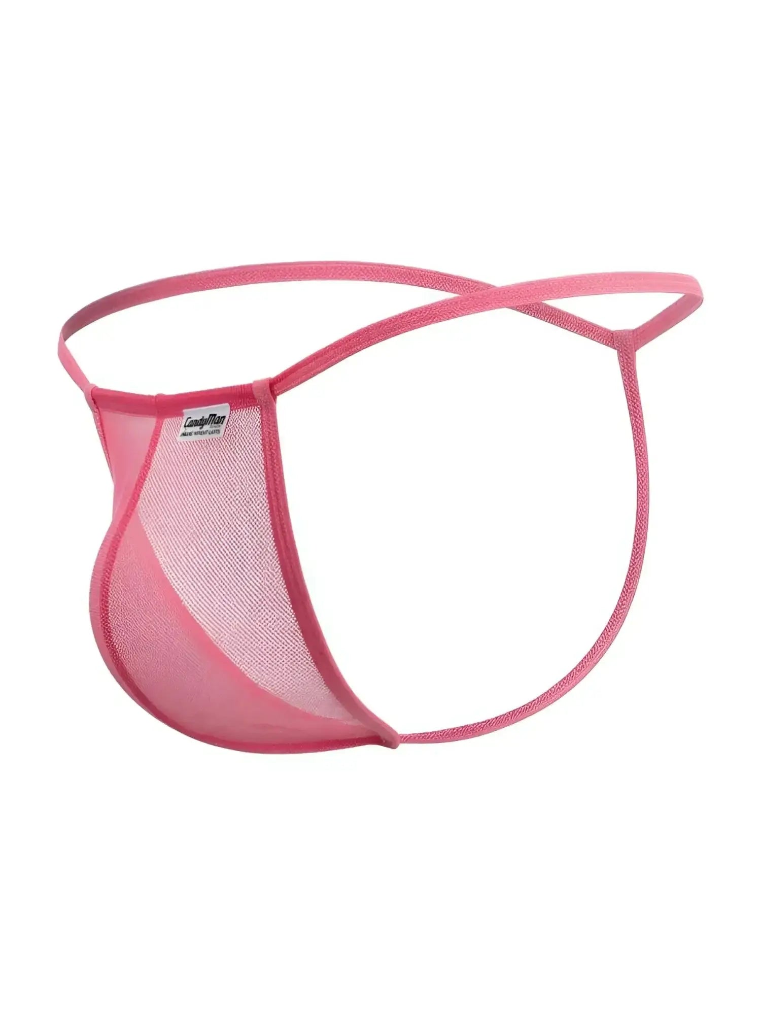 CandyMan 9586 G-String in pink mesh, product studio shot showing the front and side view.