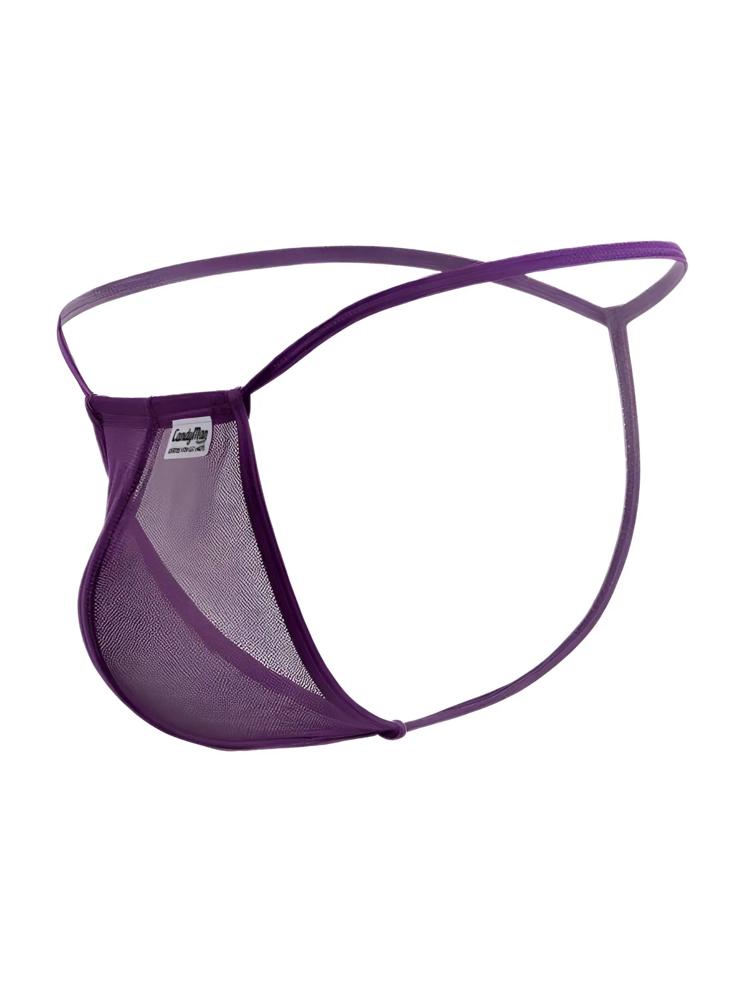 Product image showing the purple CandyMan 9586 mesh G-string from a side profile view.