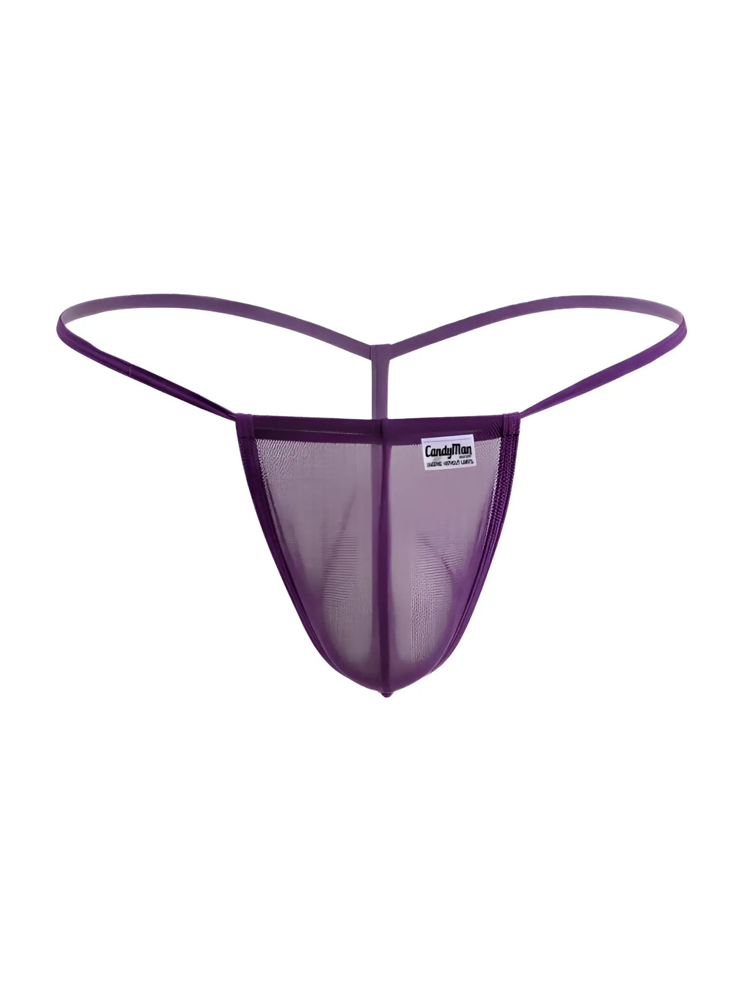 Front view of the purple CandyMan 9586 mesh G-string on a white background.