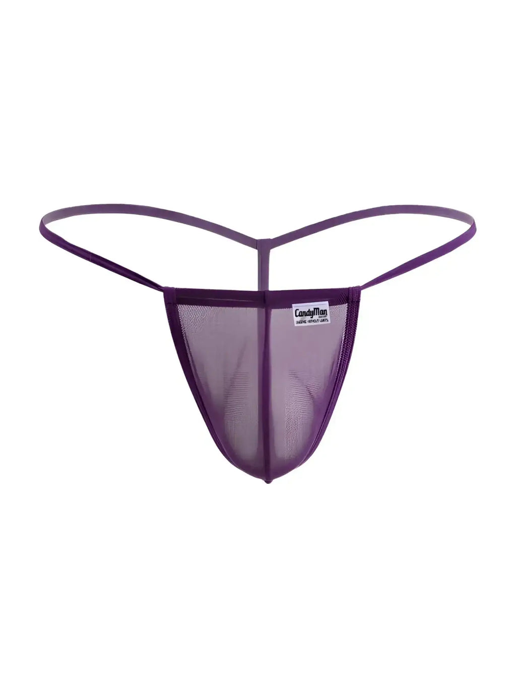 Front view of the purple CandyMan 9586 mesh G-string on a white background.