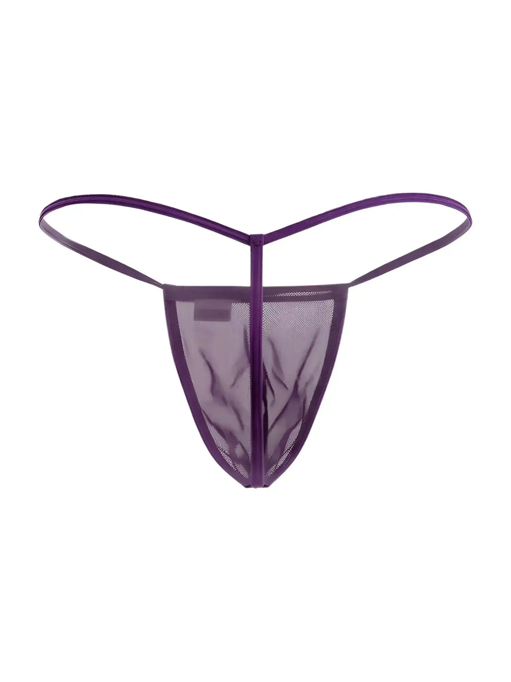 Front view of the purple CandyMan 9586 mesh G-string.