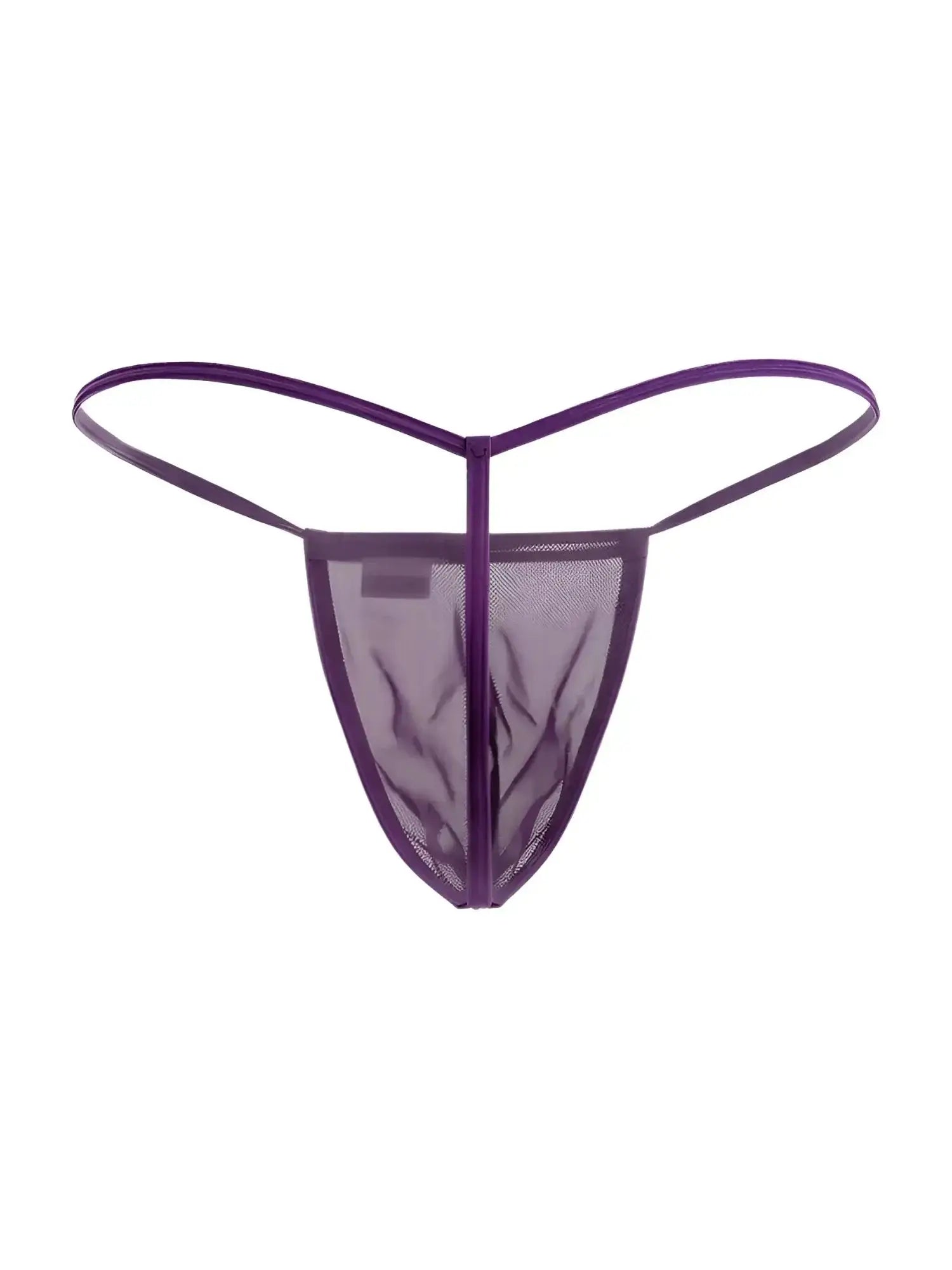 Front view of the purple CandyMan 9586 mesh G-string.