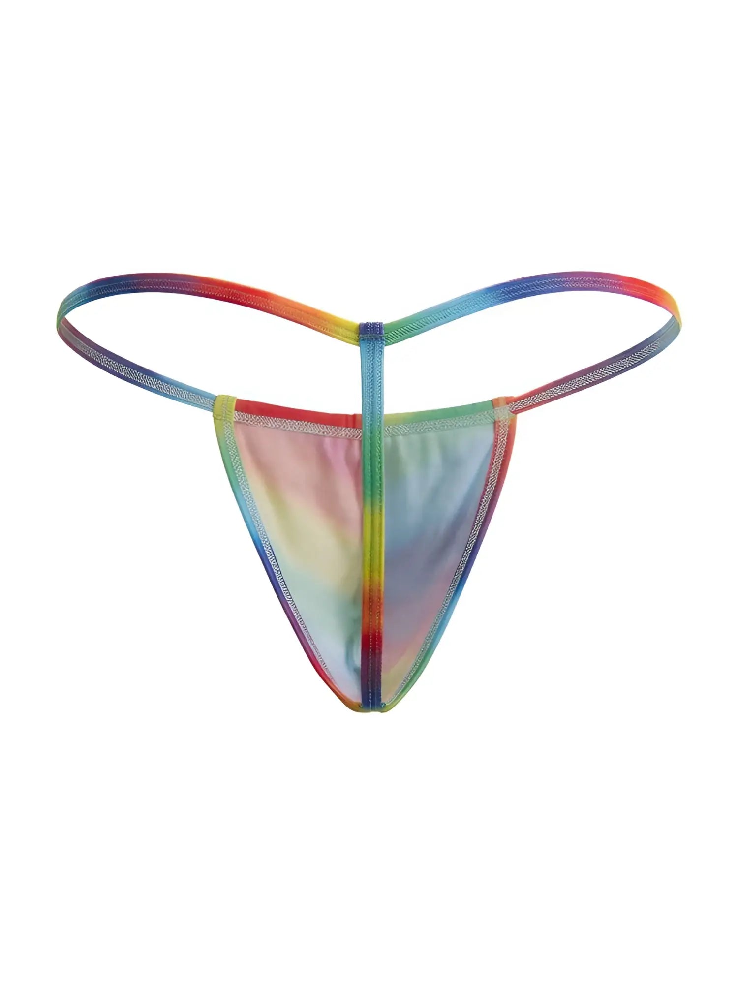 CandyMan 9586 G-String in Rainbow Print, back view showing the thong design on a white background.