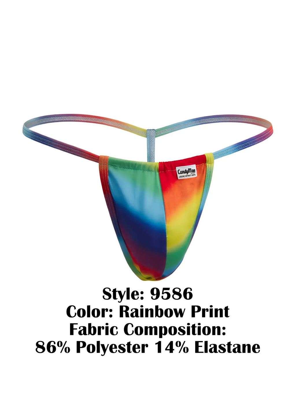 Front view of CandyMan 9586 G-string in rainbow print.