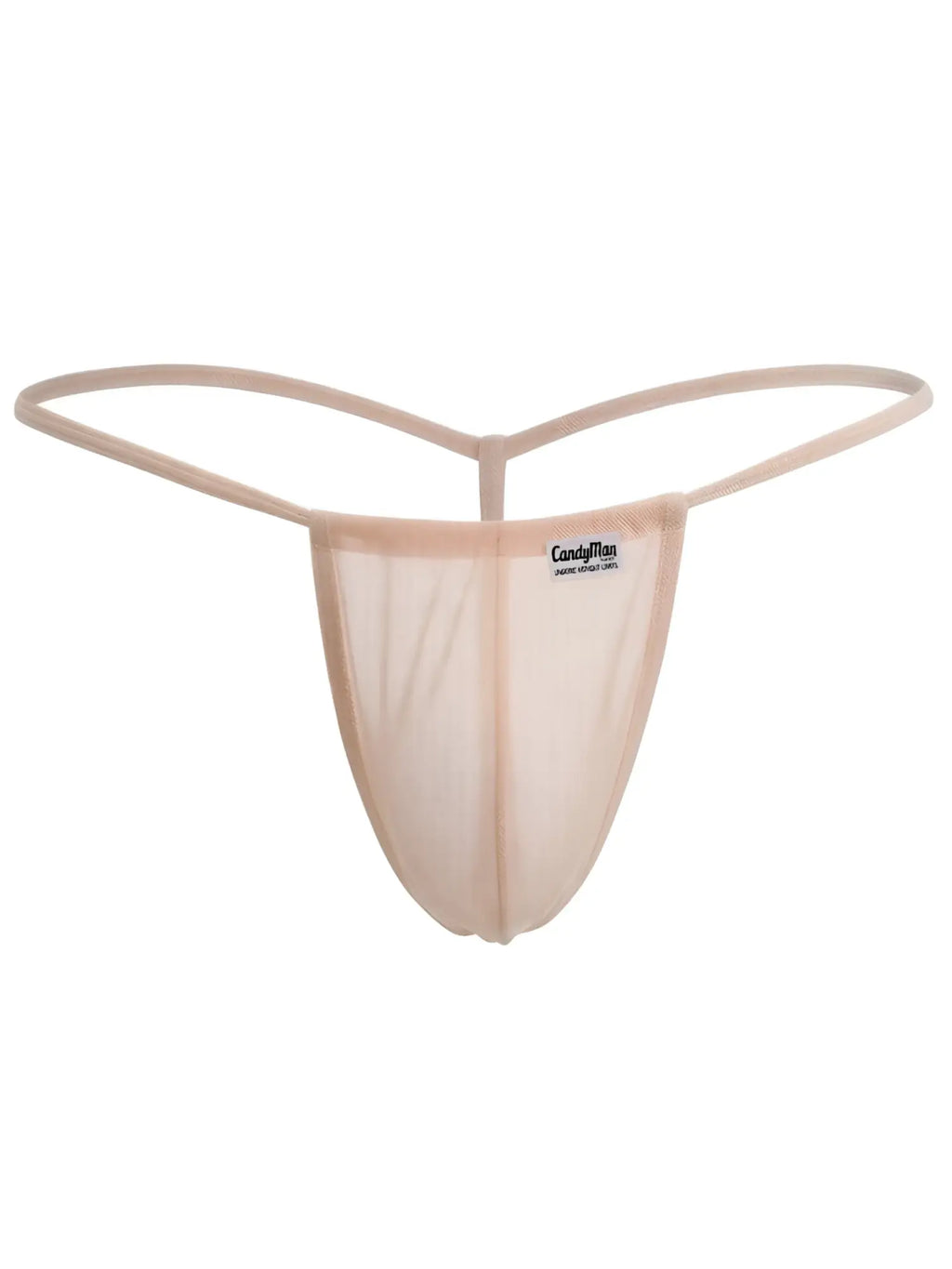 Front view of the CandyMan 9586 Tangerine mesh G-string.