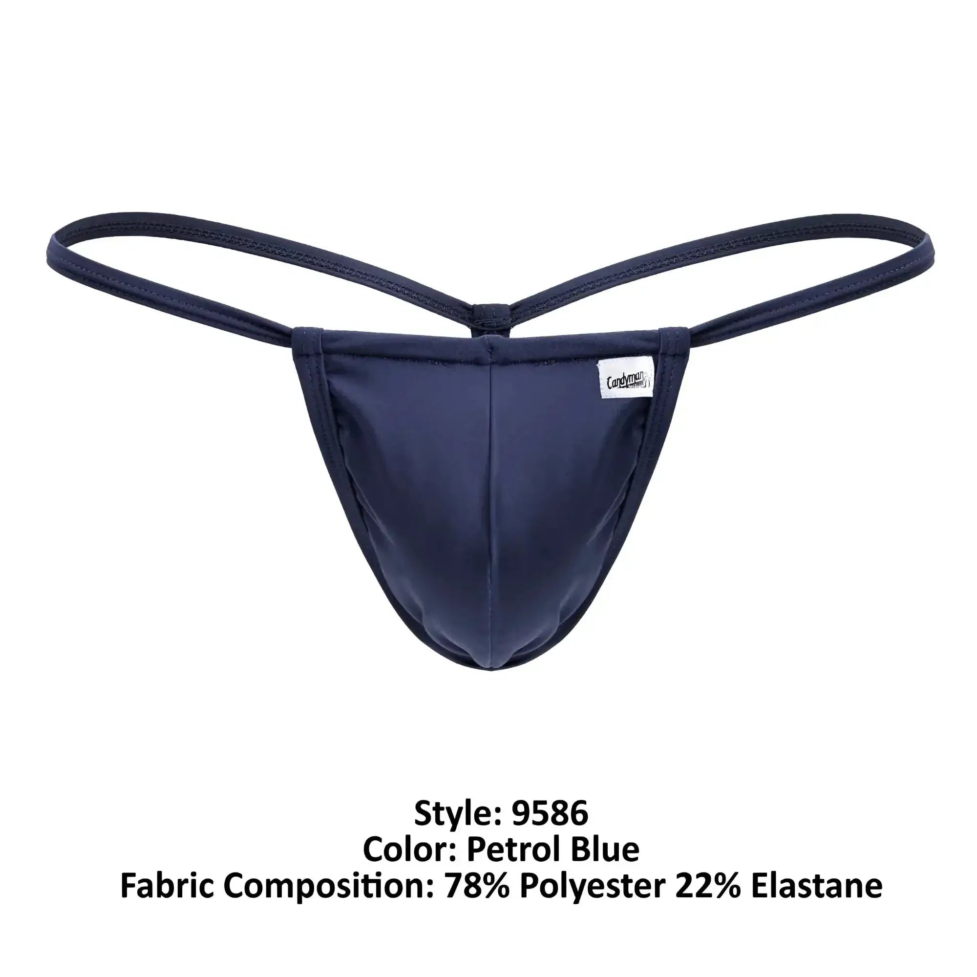 Petrol blue CandyMan 9586 g-string thong with sleek design and thin elastic straps made of polyester and elastane