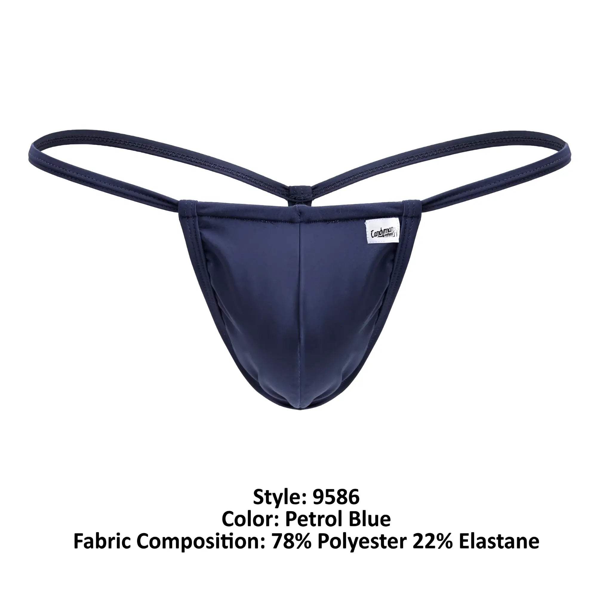 Petrol blue CandyMan 9586 g-string thong with sleek design and thin elastic straps made of polyester and elastane