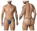 Blue thong g-string candyMan 9586 with small white logo on front in petrol blue color
