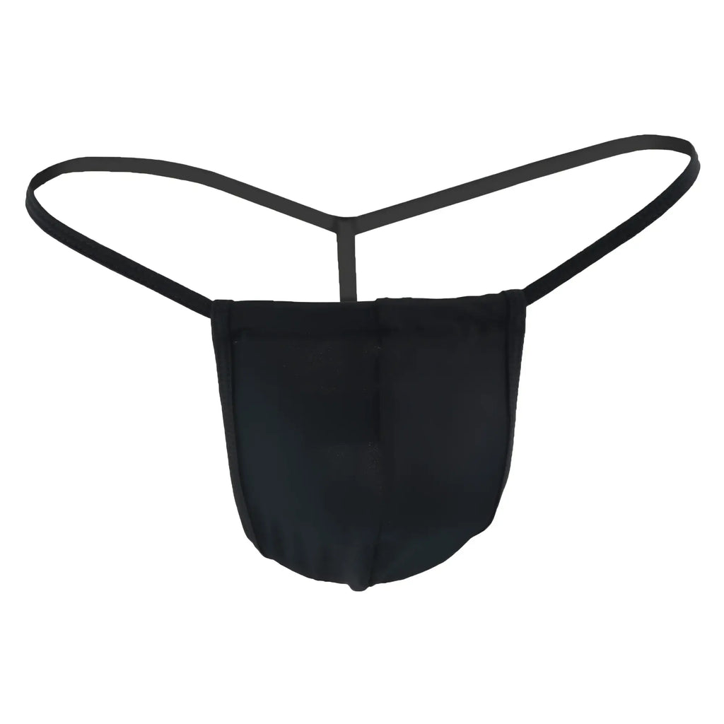 Black fabric CandyMan 9586 thong with central pouch and thin adjustable straps for comfortable wear