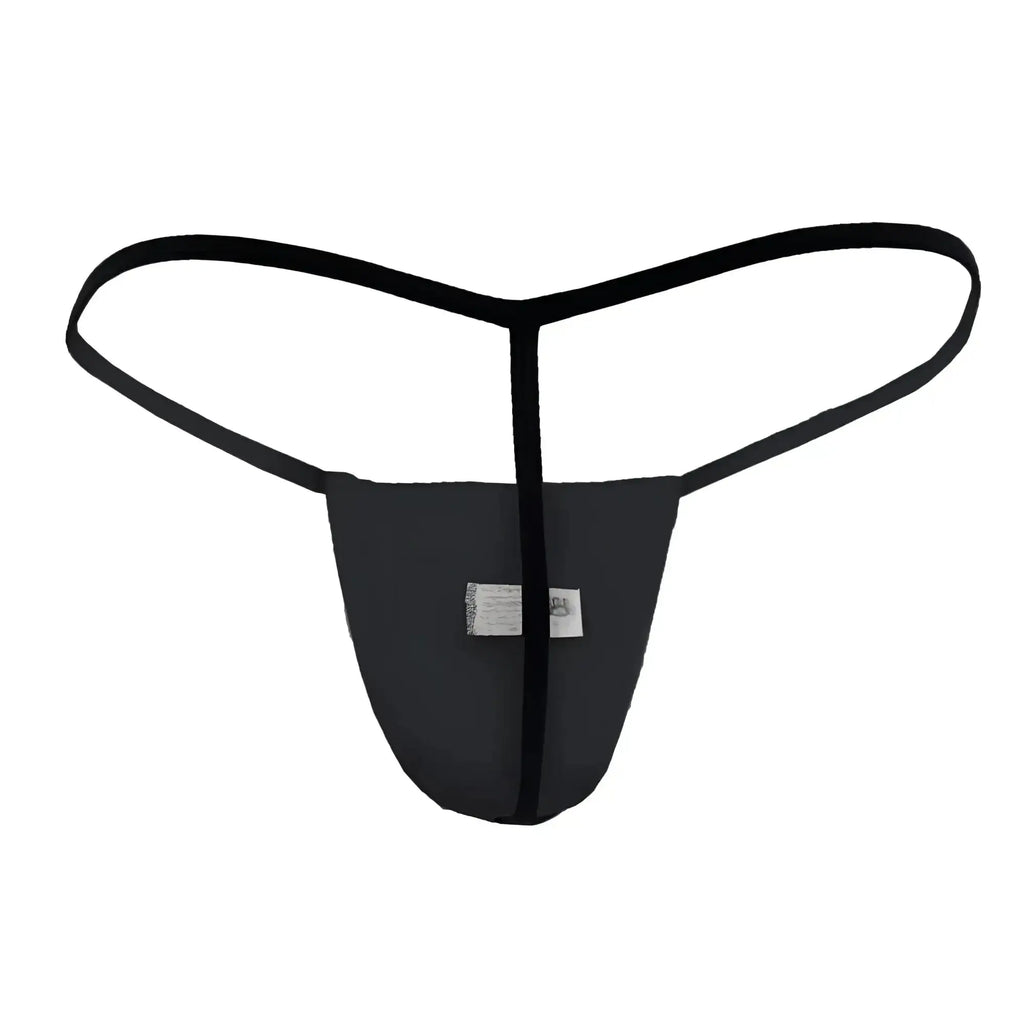 Black CandyMan 9586 thong made of smooth stretchy fabric with a sleek minimalist design shown from the back side