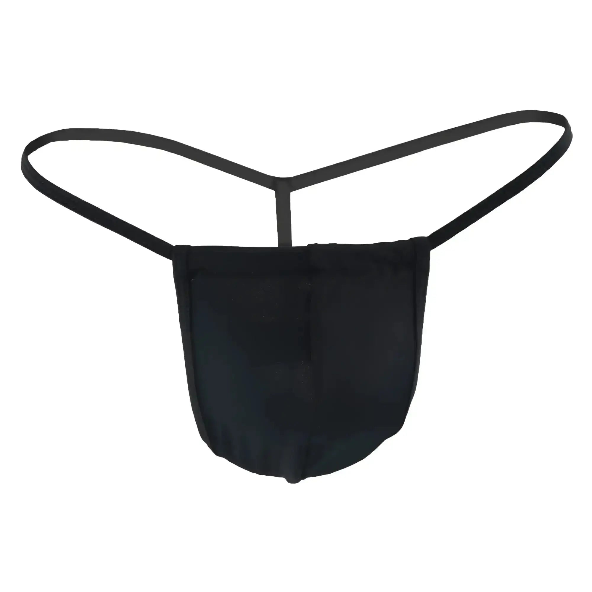 Black fabric CandyMan 9586 thong with central pouch and thin adjustable straps for comfortable wear