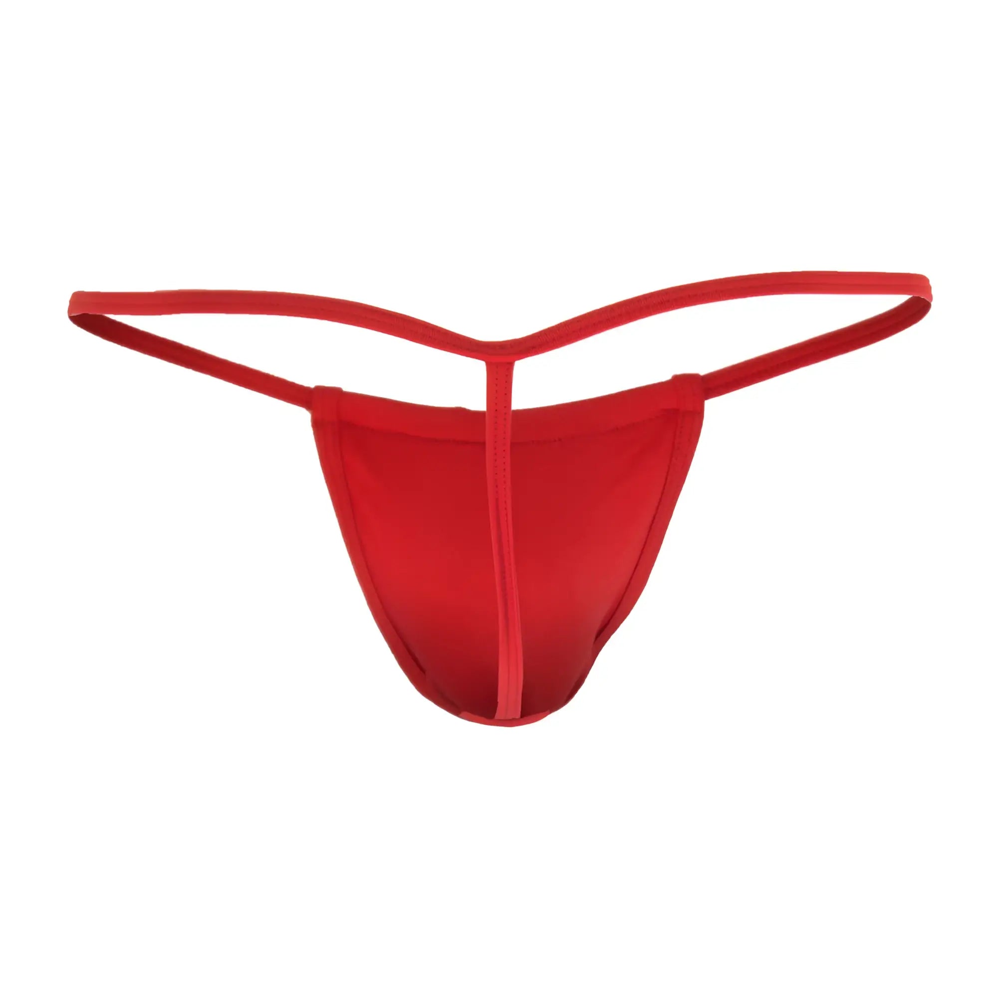 Red CandyMan 9586 thong made of smooth stretchy fabric with a simple design and thin straps shown from the back side