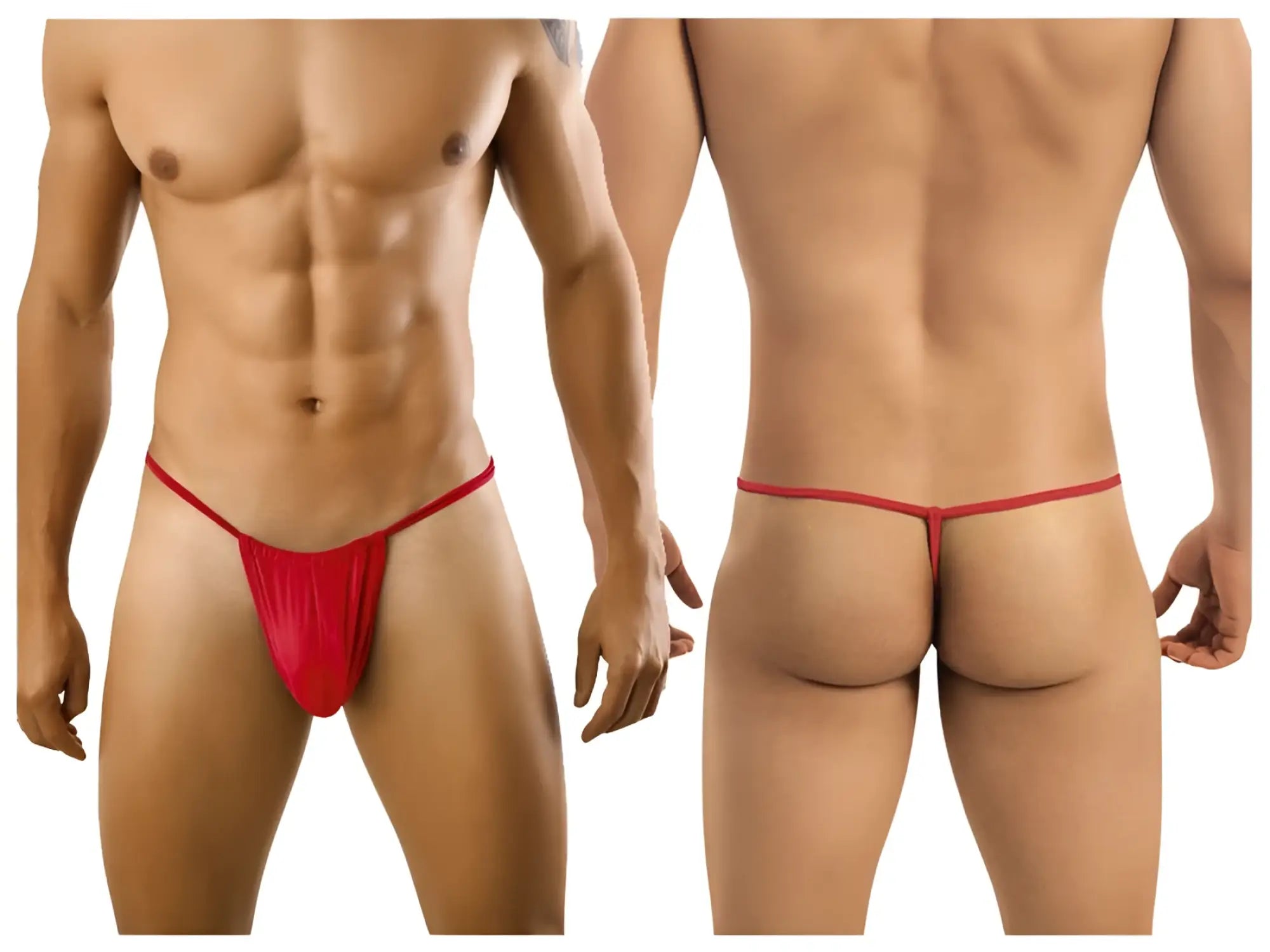 Red CandyMan 9586 thong made of smooth stretchy fabric showing the back side of the product