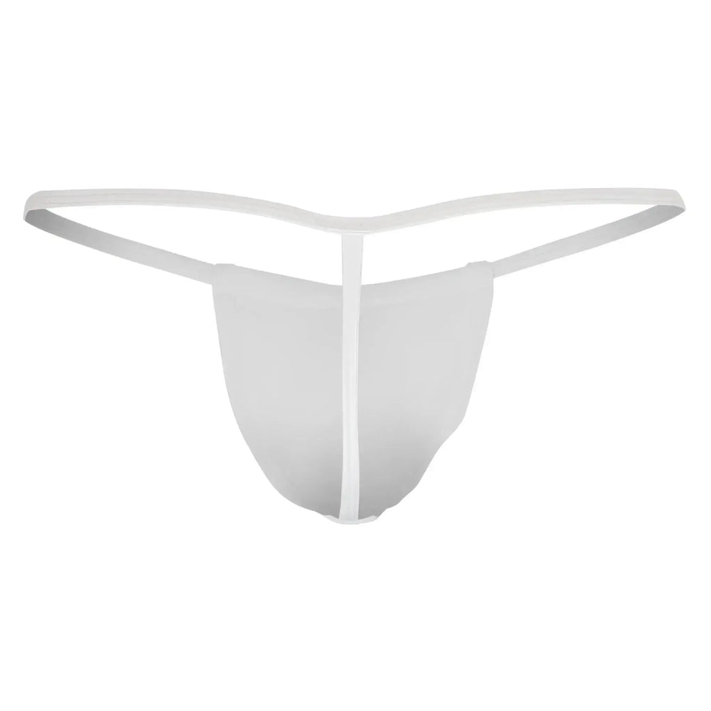 White sheer mesh thong candyman 9586 with minimalist design and thin waistband shown from the back side