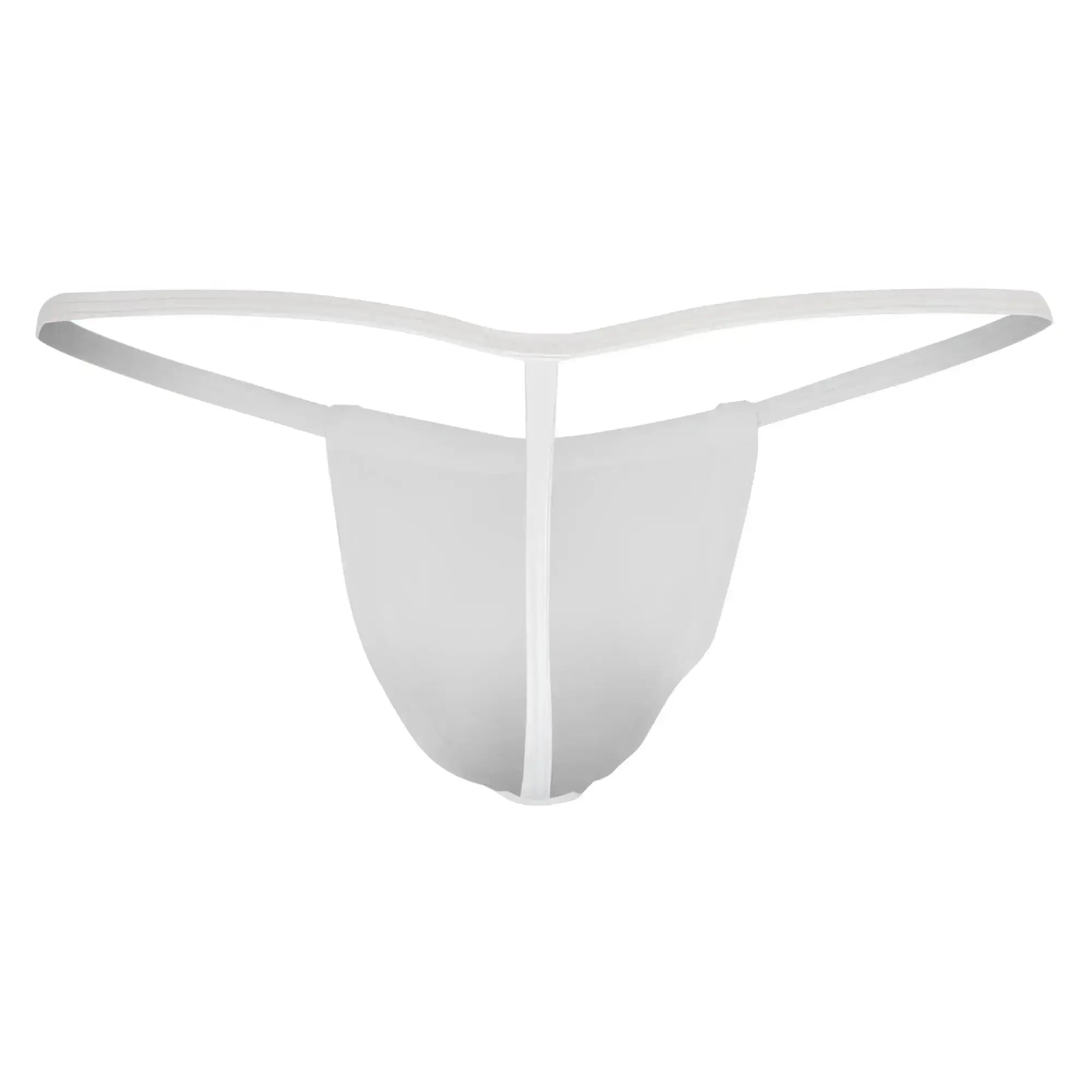 White sheer mesh thong candyman 9586 with minimalist design and thin waistband shown from the back side