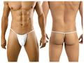 White cotton CandyMan 9586 thong with thin waistband and back strap shown from the back side