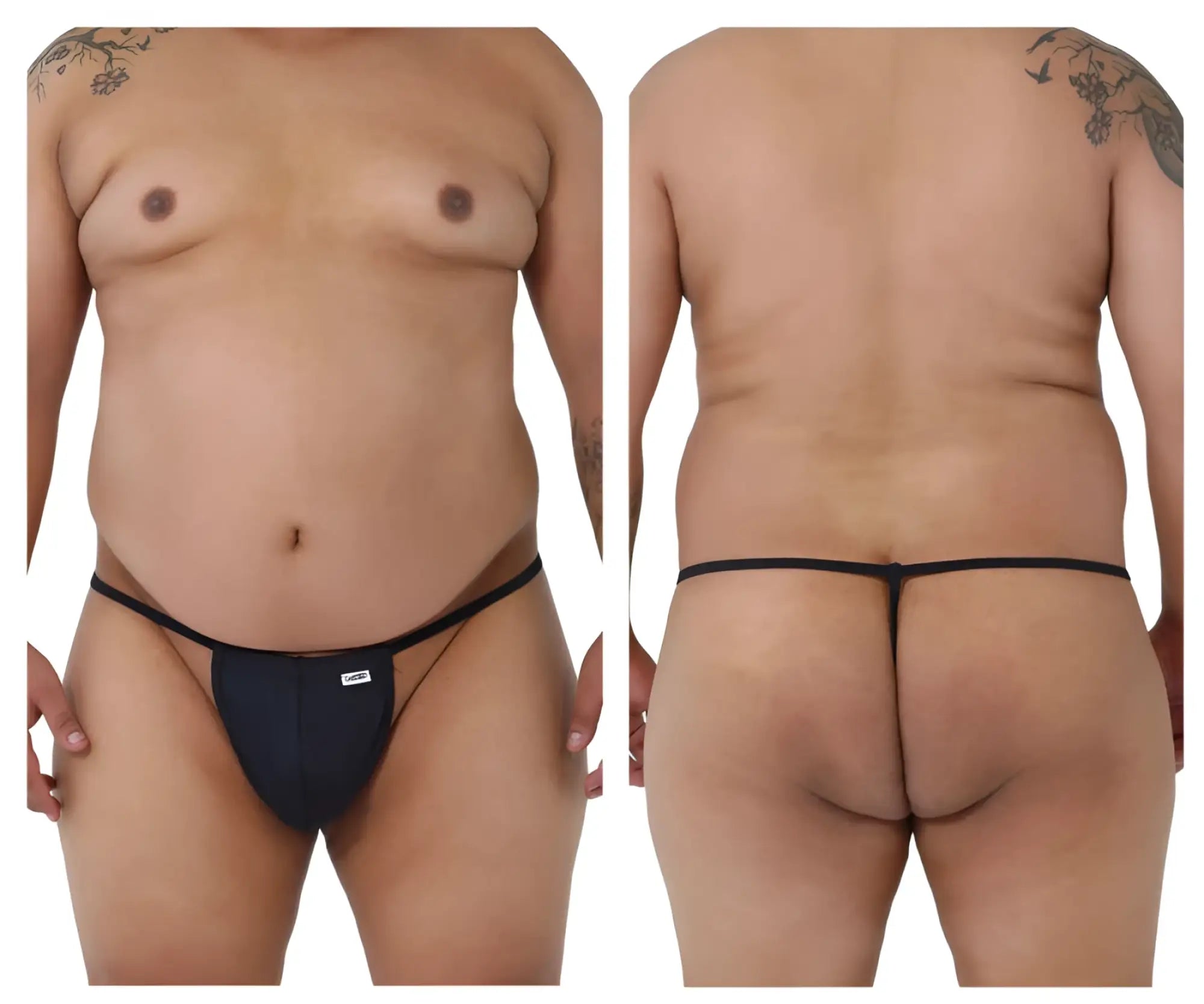 Black CandyMan 9586X thong with a small white logo on the front made of comfortable fabric