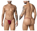 CandyMan 99246 burgundy mesh g-string thong with small white brand tag on front for stylish lightweight wear