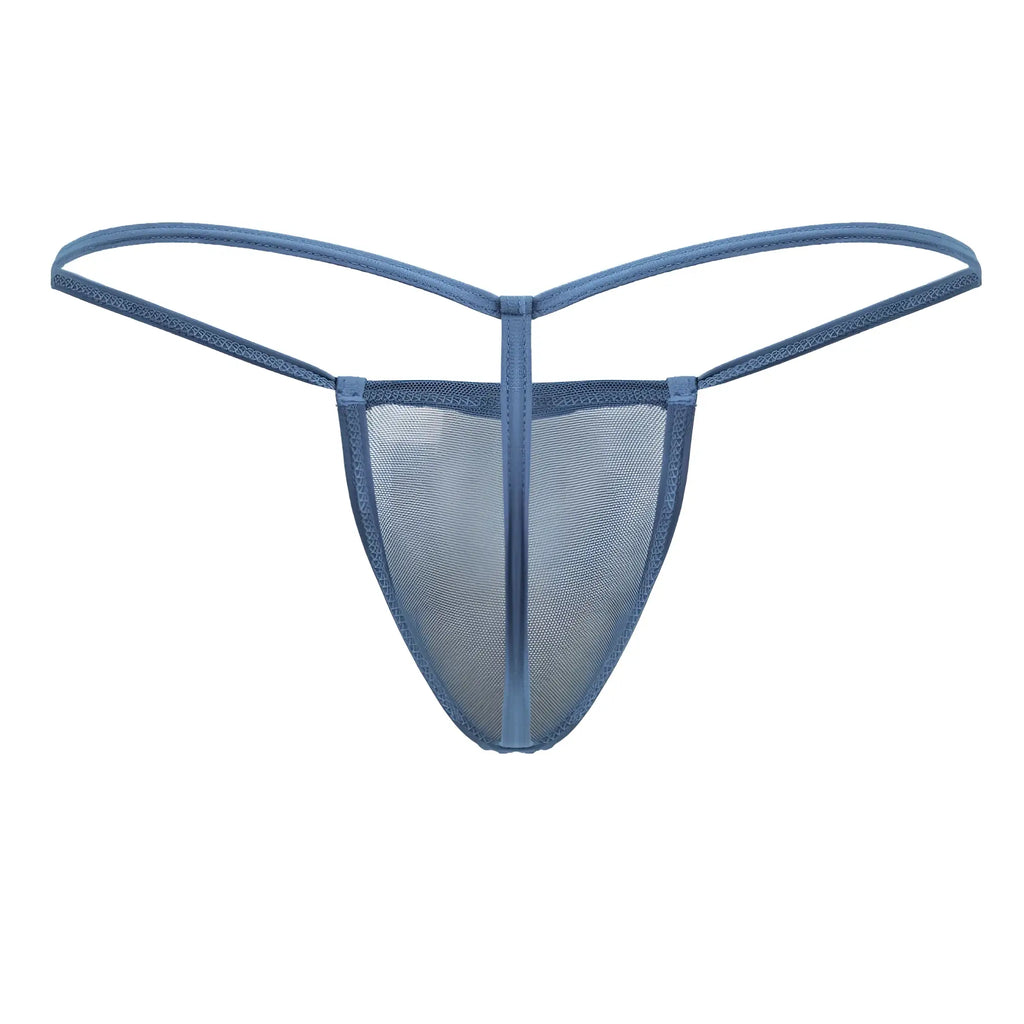 Blue mesh thong g-string by candyman with thin supportive straps in turquoise featuring a sleek minimalist design