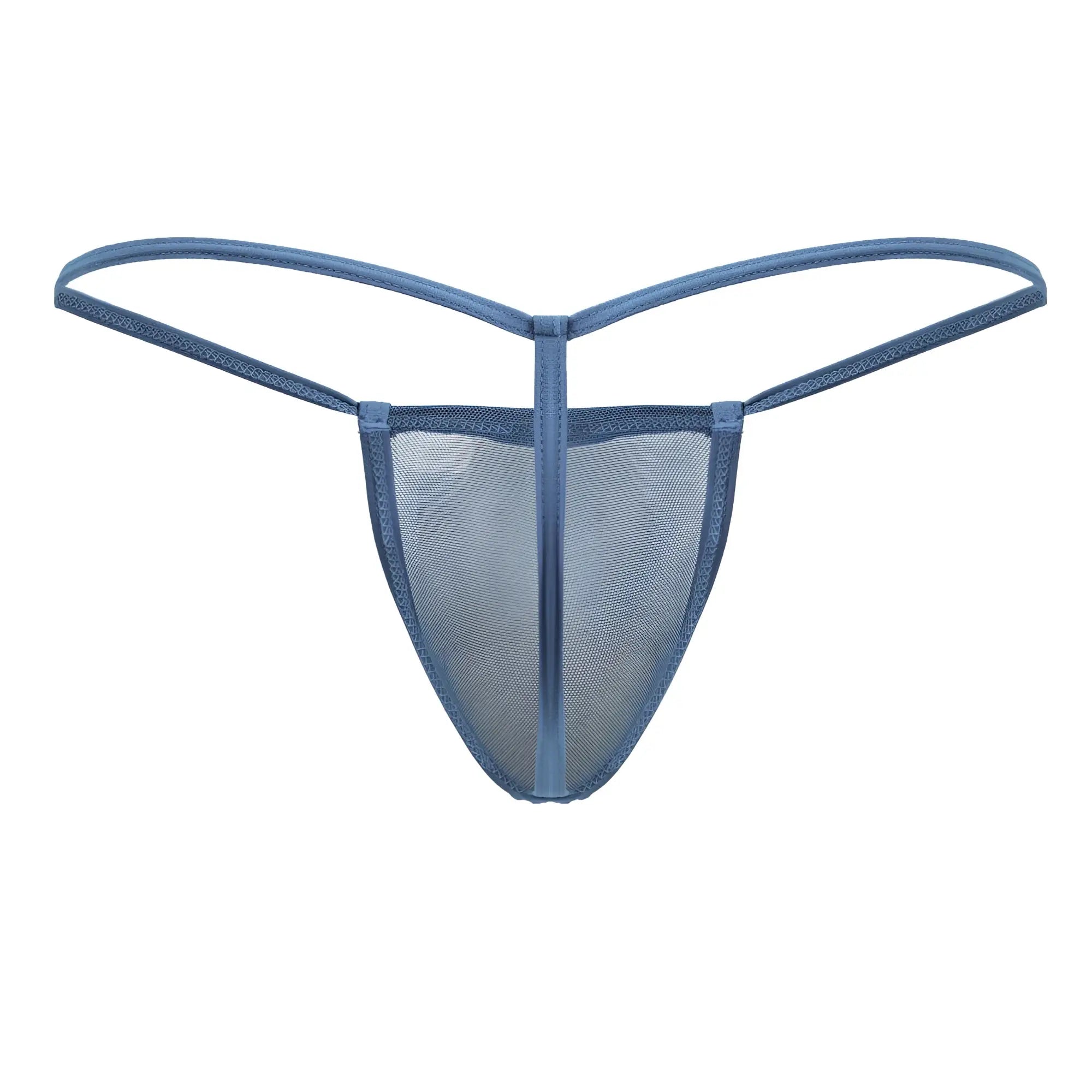 Blue mesh thong g-string by candyman with thin supportive straps in turquoise featuring a sleek minimalist design