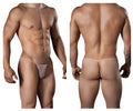 CandyMan 99246 thong in beige sheer translucent fabric with minimalistic design and small decorative bow at front