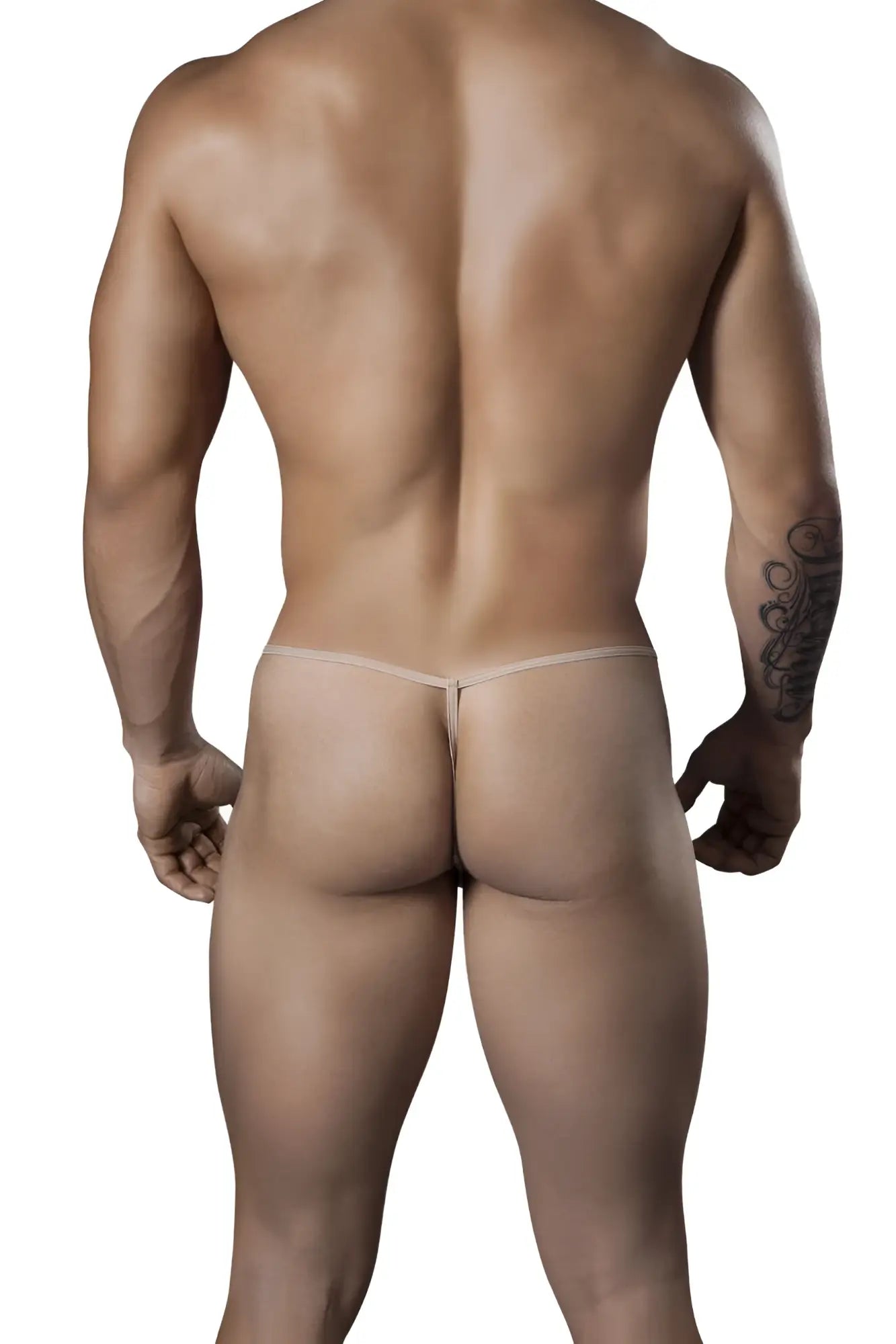 Beige sheer thong candyMan 99246 with a thin minimalist design ideal for comfortable everyday wear