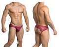 Maroon lace-trimmed mens briefs with subtle brand tag on waistband candyMan 99312 jockstrap color burgundy