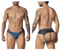 CandyMan 99312 navy blue lace-trimmed men’s briefs with sleek form-fitting design and lace detailing