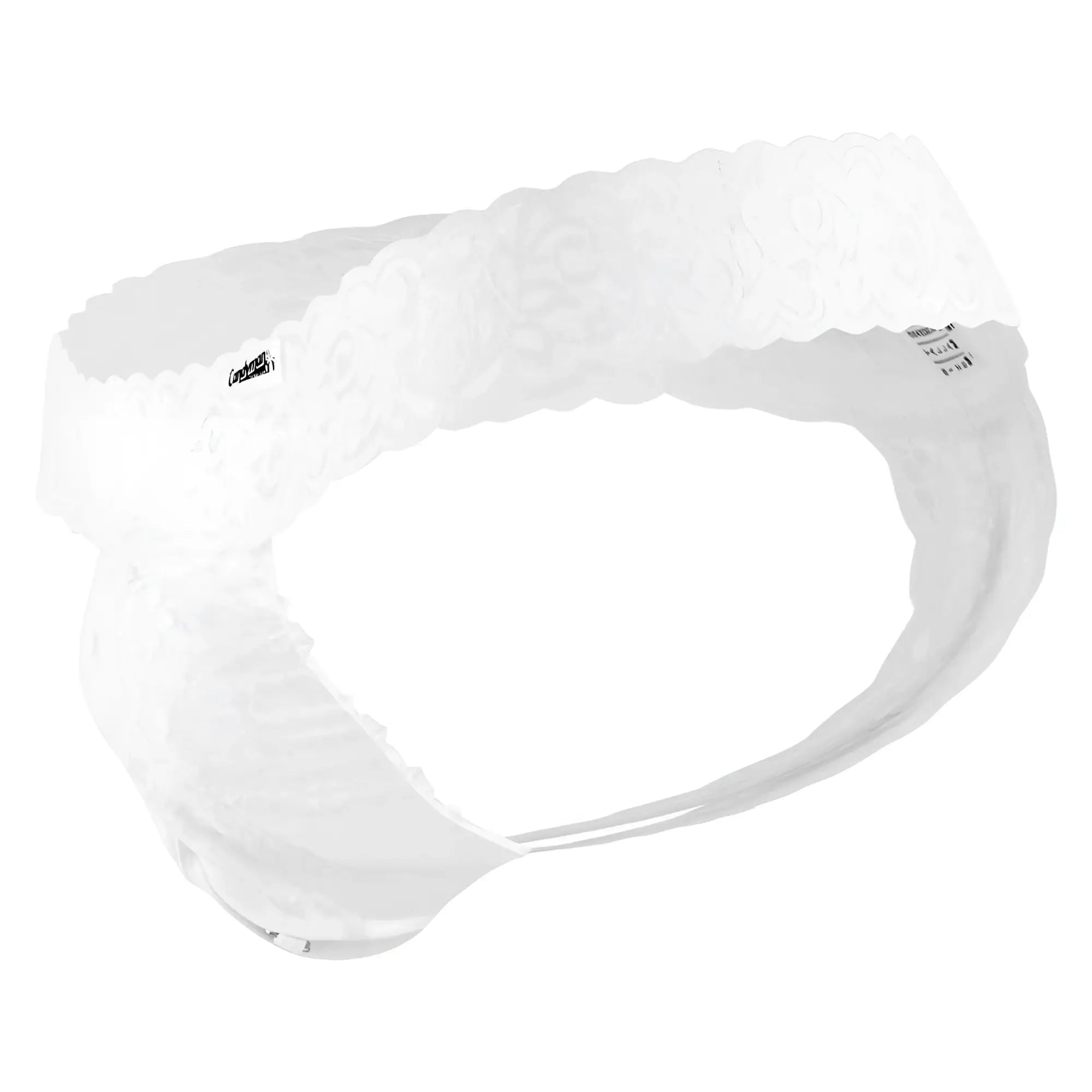 CandyMan 99315X white lace thong with scalloped edges and soft delicate texture for peek a boo style