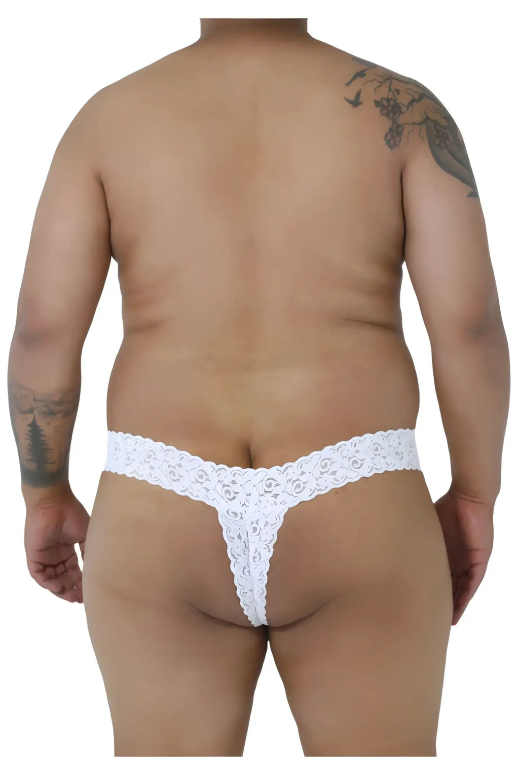 White lace thong candyMan 99315X featuring intricate floral pattern in delicate white lace material